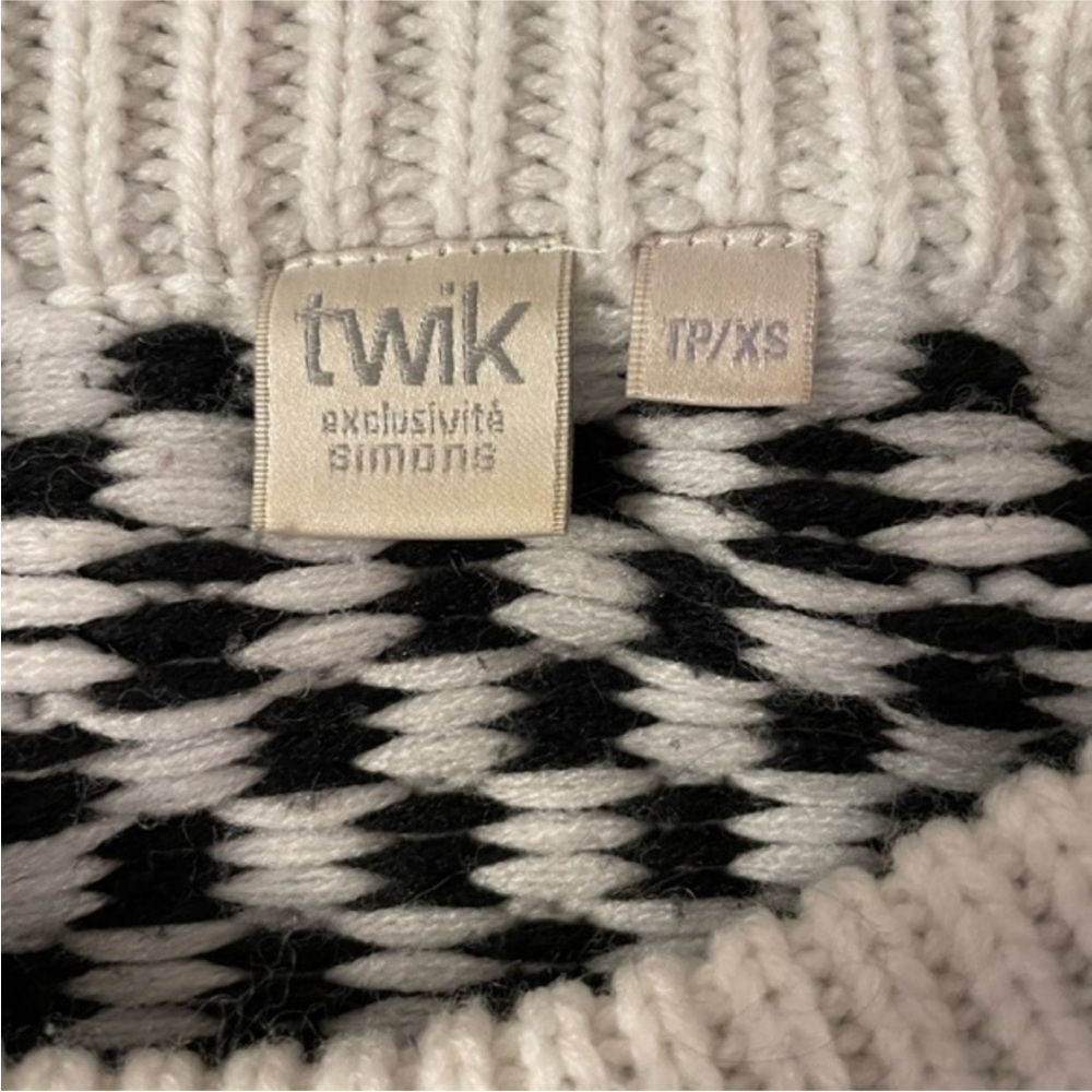 Twik White Black & Yellow Oversized Crewneck Grandpa Knit Sweater Size XS - Picture 5 of 10